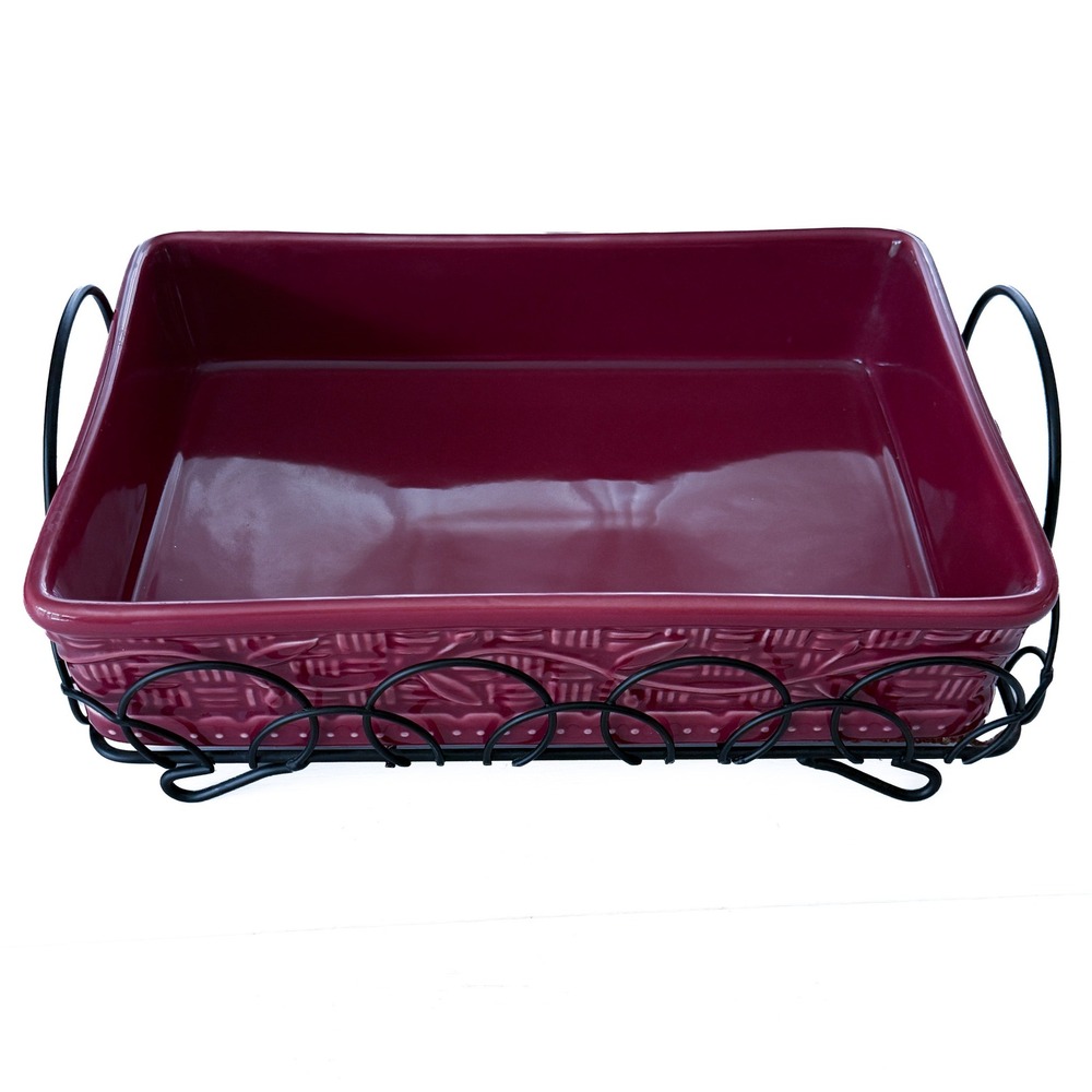 Temp-Tations by Tara Presentable Ovenware Cranberry Red 11X8.5 Baker Wire Cradle